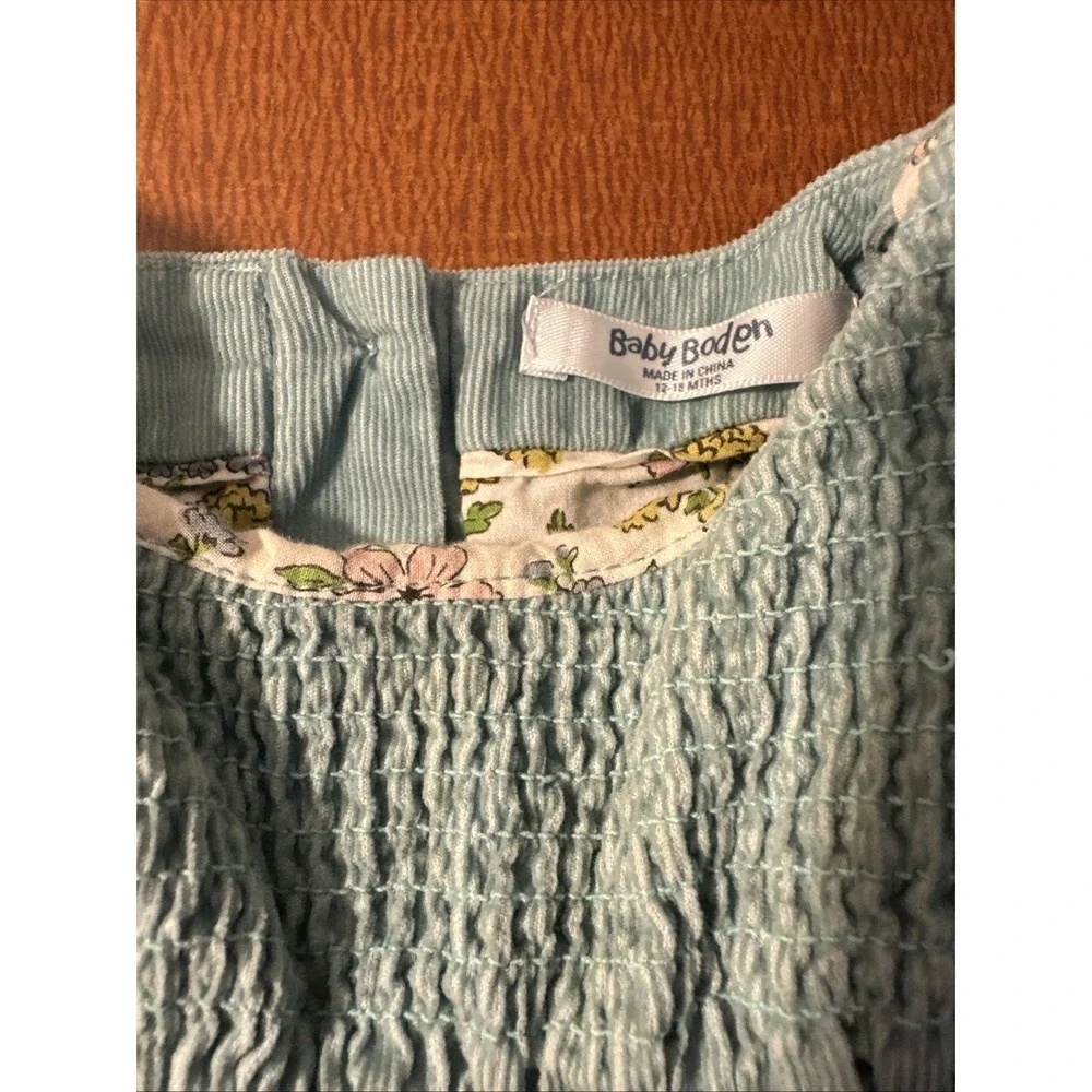 Baby Boden 12-18 Months Blue Corduroy‎ Bunny Dress Floral Linings Jumper Smocked
